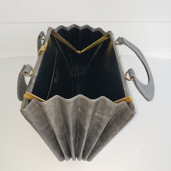 Vintage 60s Susan Gail Original accordion style top handle marble grey handbag - Picture 4 of 12